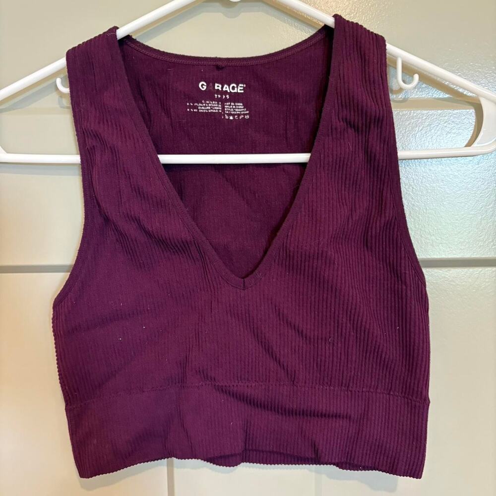 Garage Purple Ribbed Crop Tank-XS